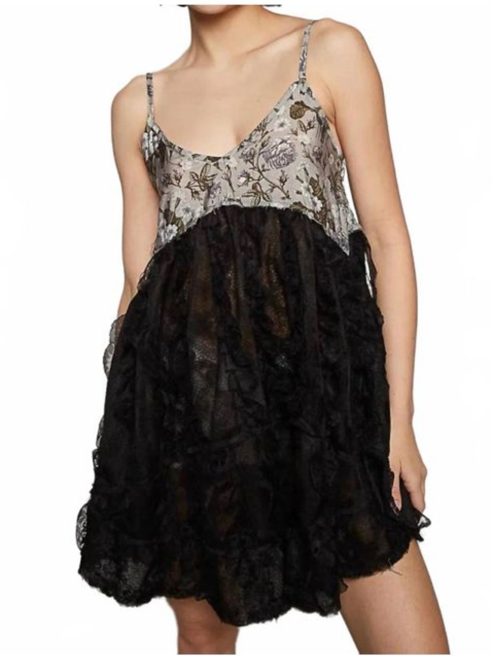 POL Jane Ruffle Black Lace Spaghetti Strap Slip Dress